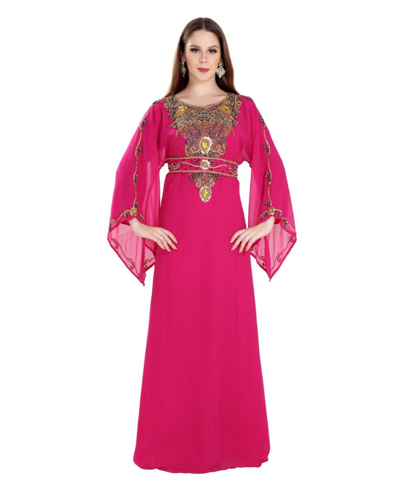 Pink Georgette Embroidered Zari Work Islamic Kaftan