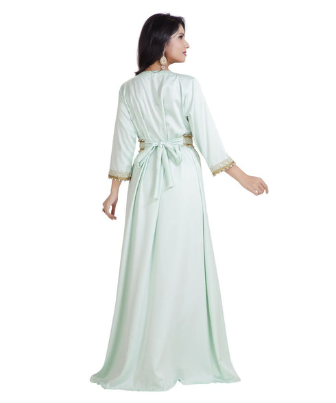 Green Satin Embroidered Zari Work Islamic Kaftan