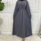 Plan Abaya with Belt and Large Sleeve Grey Color with Dupatta in Firdous Material