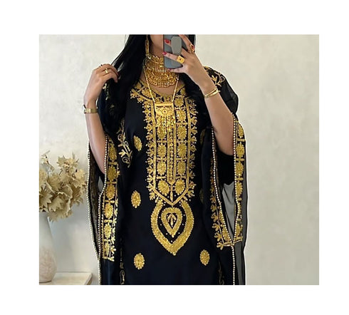 Black Handcrafted Embroidered Stone work Stitched Dress Georgette Kaftan Party Wear Wedding Dresses