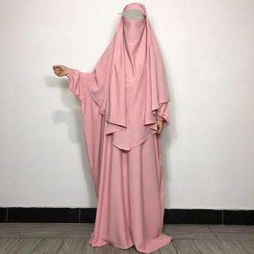 Premium Matching Pink Baggy Abaya and Single Layer Khimar
