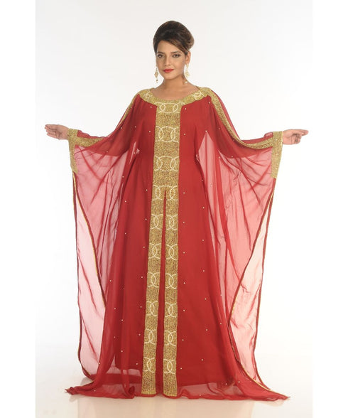 Maroon Georgette Embroidered Zari_Work Islamic-Kaftans