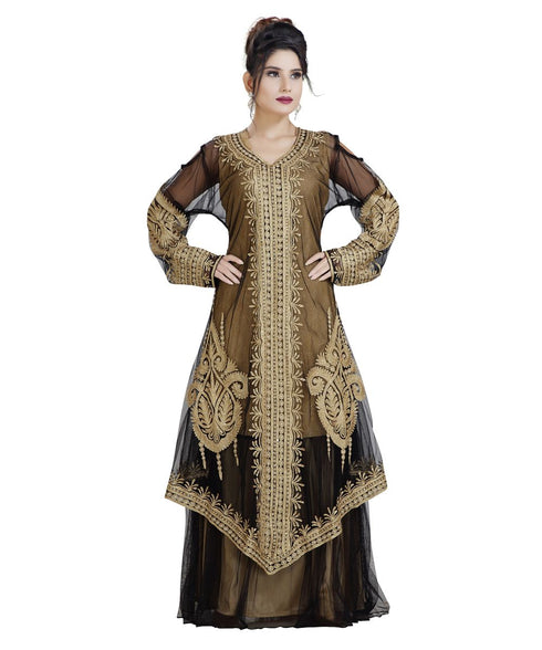 Beige Georgette Embroidered Zari Work Islamic Kaftan