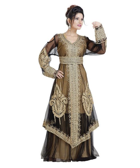 Beige Georgette Embroidered Zari Work Islamic Kaftan