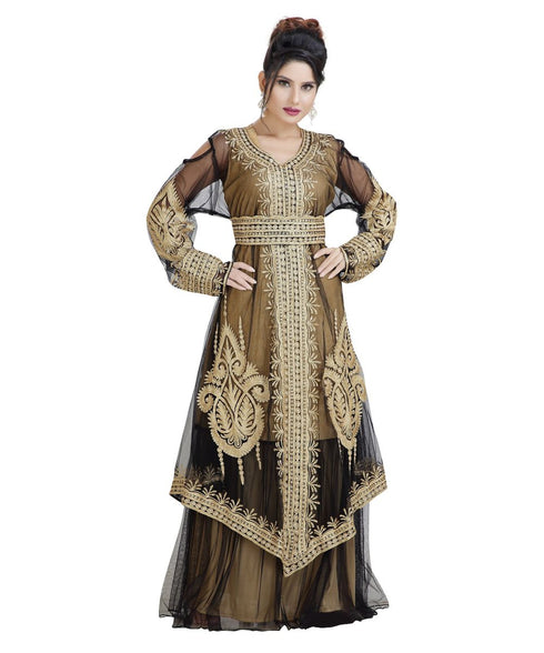 Beige Georgette Embroidered Zari Work Islamic Kaftan