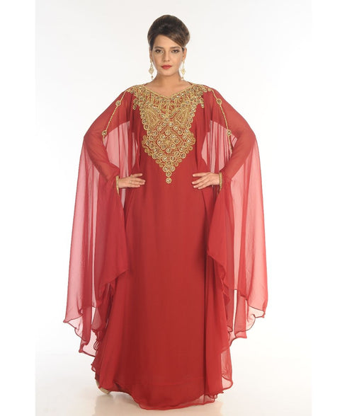 Maroon Georgette Embroidered Zari_Work Islamic-Kaftans