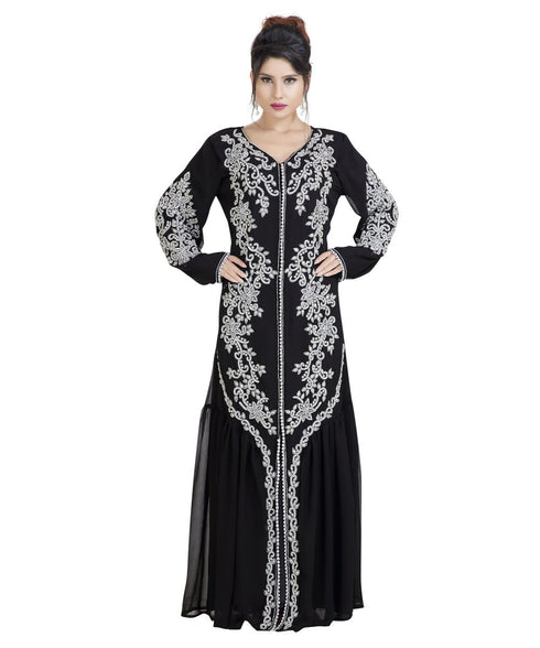 Black Georgette Embroidered Zari Work Islamic Kaftan