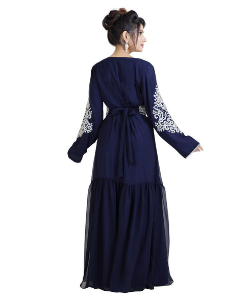 Blue Georgette Embroidered Zari Work Islamic Kaftan