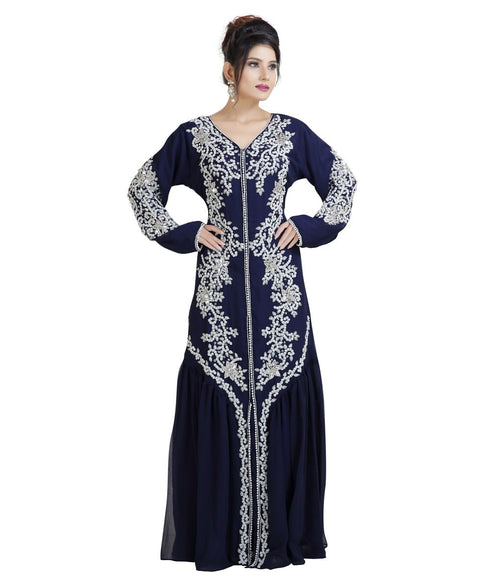 Blue Georgette Embroidered Zari Work Islamic Kaftan