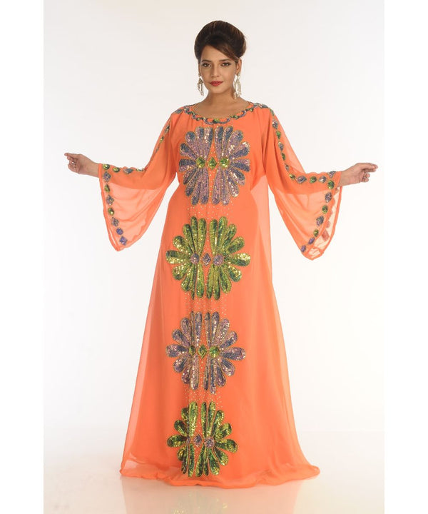 Orange Georgette Embroidered Zari_Work Islamic-Kaftans