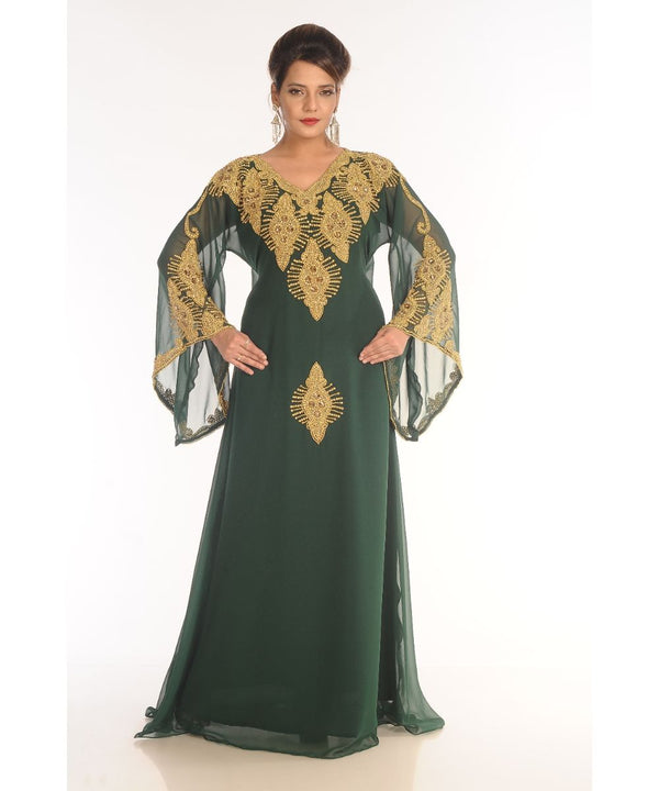 Green Georgette Embroidered Zari_Work Islamic-Kaftans