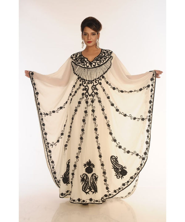 Cream Georgette Embroidered Zari_Work Islamic-Kaftans