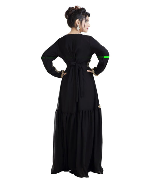 Black Georgette Embroidered Zari Work Islamic Kaftan