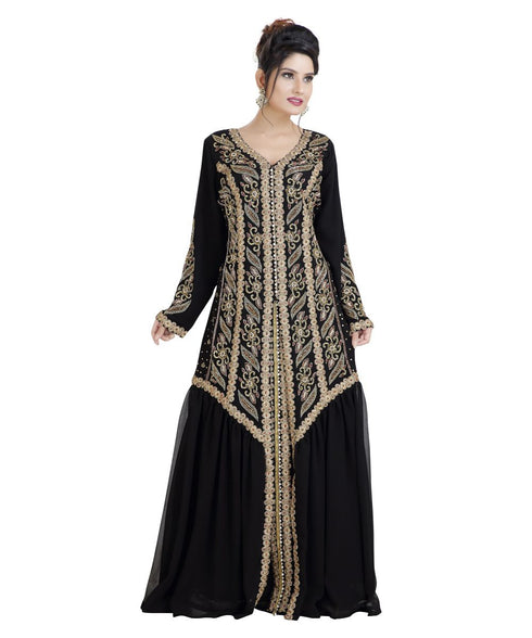 Black Georgette Embroidered Zari Work Islamic Kaftan