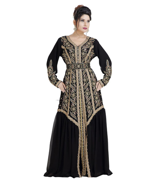 Black Georgette Embroidered Zari Work Islamic Kaftan