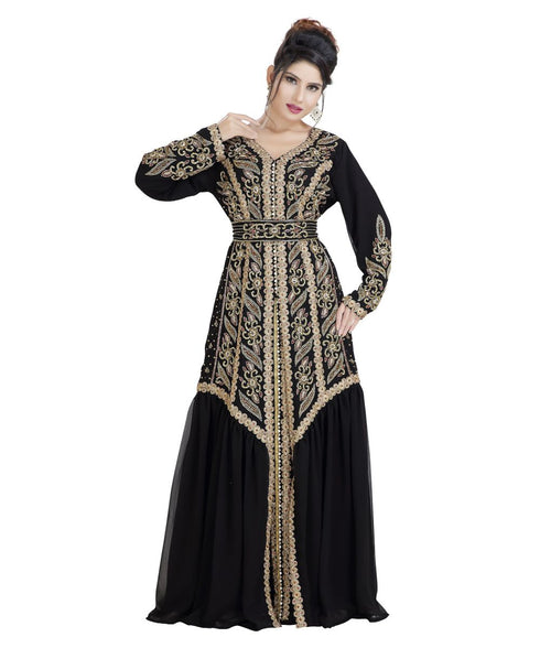 Black Georgette Embroidered Zari Work Islamic Kaftan