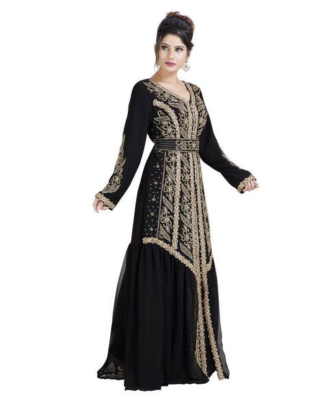 Black Georgette Embroidered Zari Work Islamic Kaftan