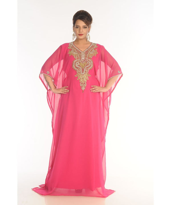 Pink Georgette Embroidered Zari_Work Islamic-Kaftans