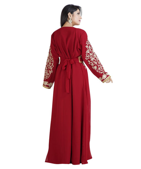 Maroon Georgette Embroidered Zari Work Islamic Kaftan