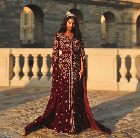Sara Creation Burgundy Georgette Zari Embroidered Kaftan