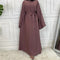 Plan Abaya with Belt and Large Sleeve Dark Pink Color with Dupatta in Firdous Material