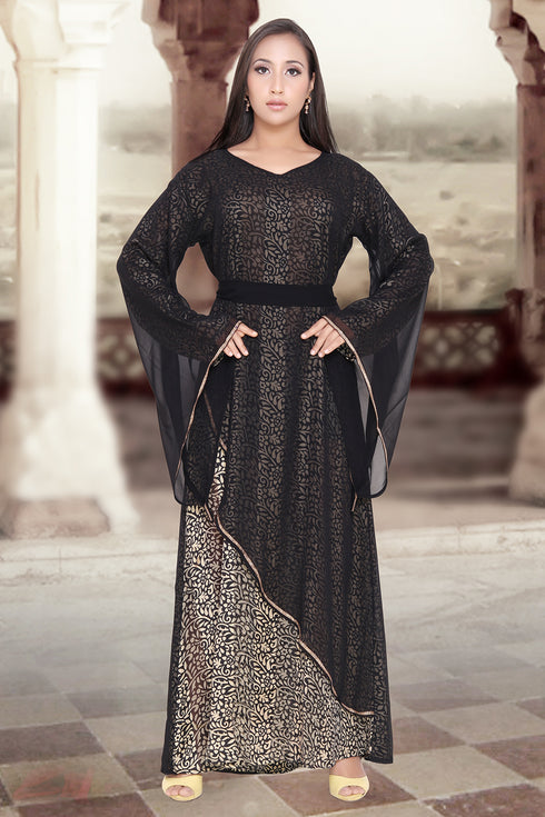 Black Loose Sleeve Islamic EID Party Wear Abaya