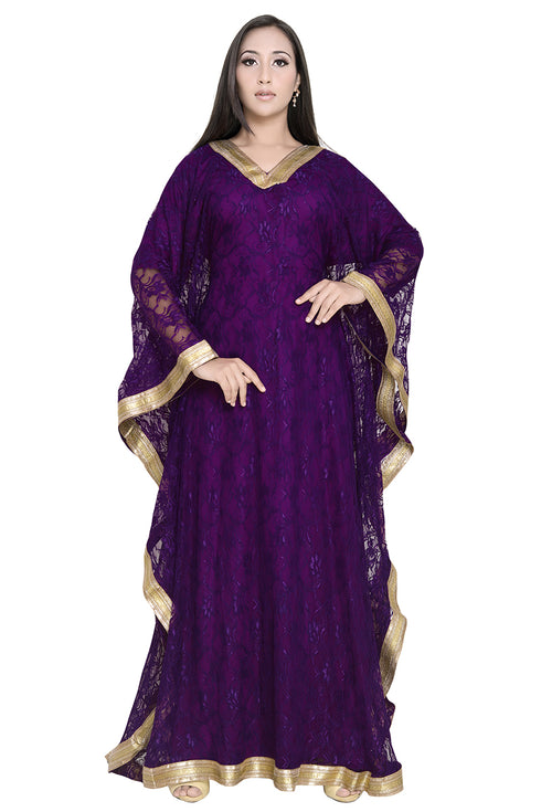 Moroccan Dubai Kaftan Evening Barroso Net fabric Lais Work With In Head Scarf