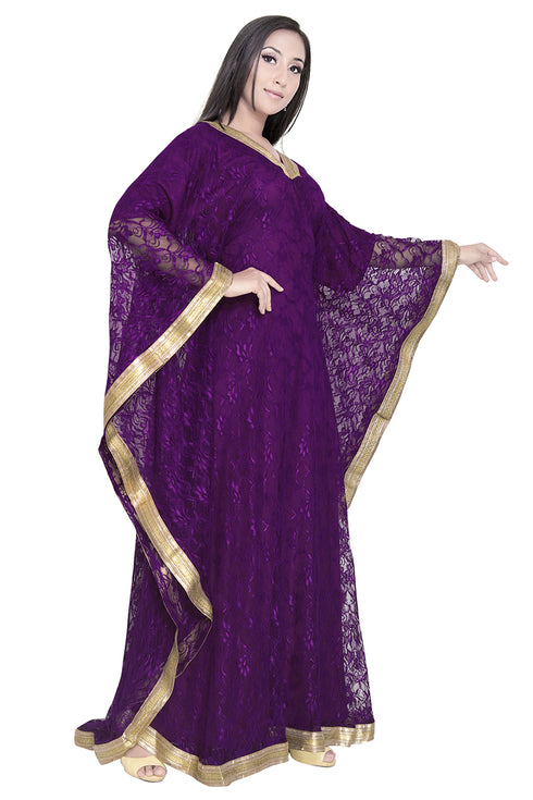 Moroccan Dubai Kaftan Evening Barroso Net fabric Lais Work With In Head Scarf