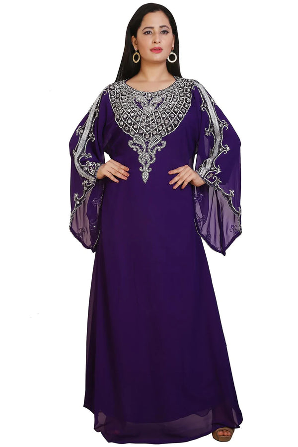 PURPLE GEORGETTE EMBELLISHED KAFTAN GOWN