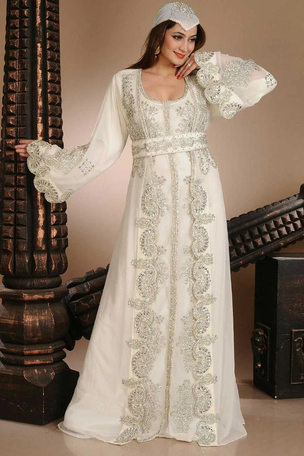 GEORGETTE EMBELLISHED KAFTAN GOWN IN CREAM