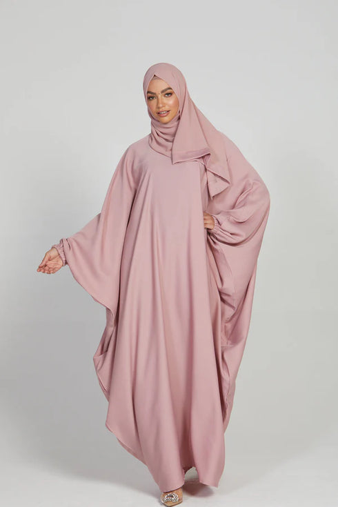 modest city classic baggy abaya with elastic sleeves baby pink