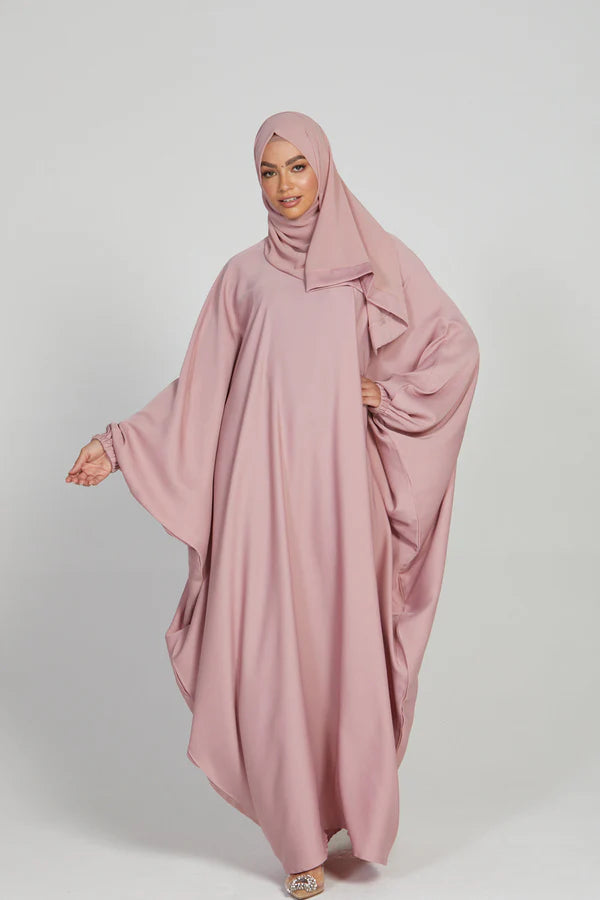 modest city classic baggy abaya with elastic sleeves baby pink