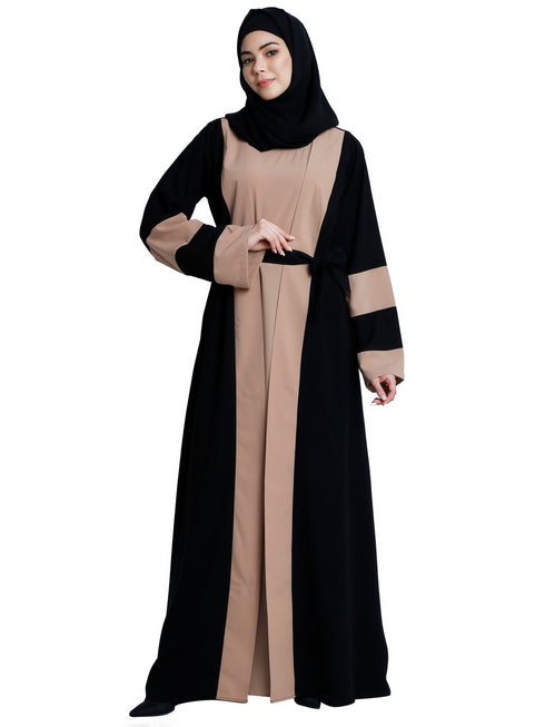 Dual colored Dubai style abaya- Black-Khaki