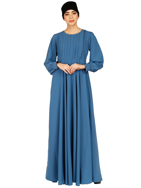 Umbrella abaya with potli buttons neck design- French Blue