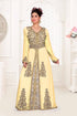Beige & White color luxurious Handmade Moroccan Kaftan with hijjab