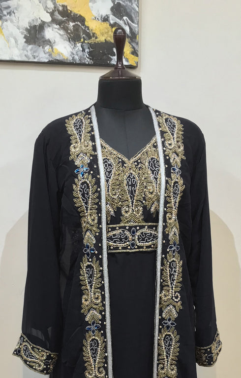 Black Georgette Zari Embroidered Kaftan with Inner Dress