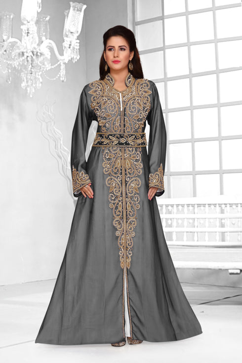 Black & White color luxurious Full Sleeves Handmade Moroccan Kaftan .