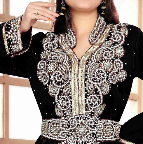 Black Georgette Zari Work Kaftan