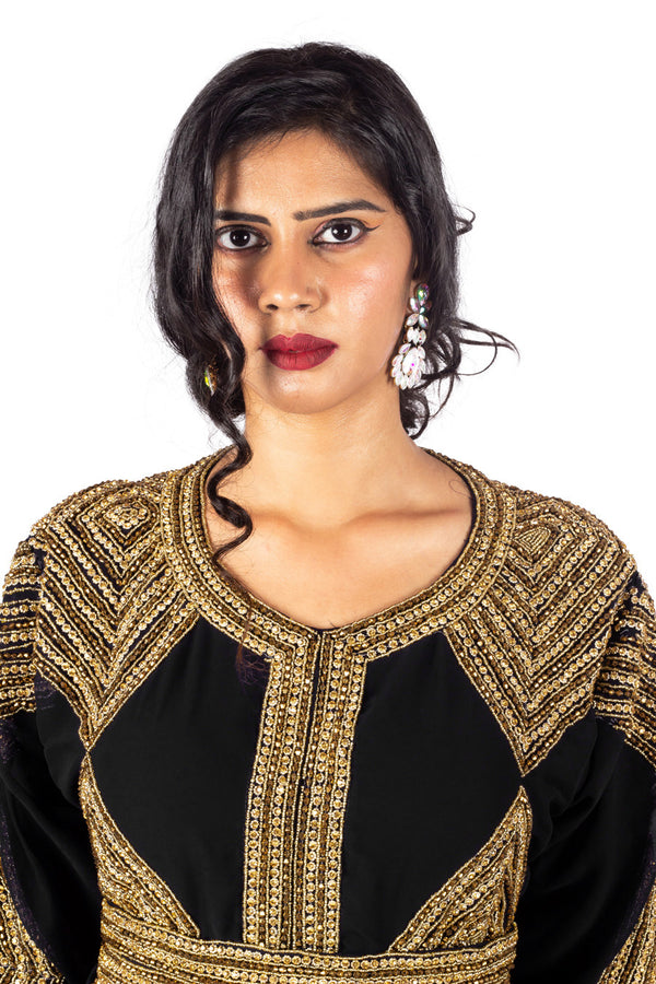Black Diamond Design Luxurious Moroccan Kaftan with Sun-proof hijab.