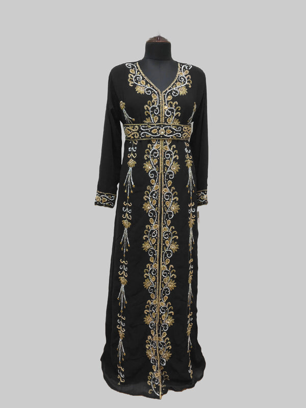 Black luxurious Full Sleeves Moroccan Kaftan.