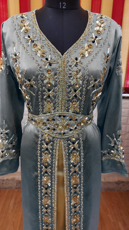 Black inner light gold color luxurious Full Sleeves Handmade Moroccan Kaftan.