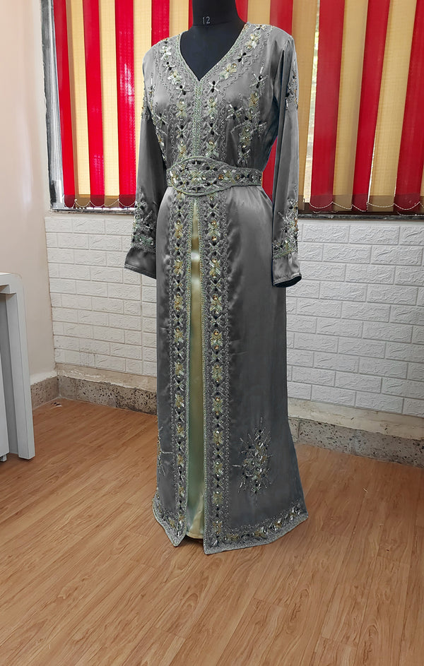 Black inner light gold color luxurious Full Sleeves Handmade Moroccan Kaftan.