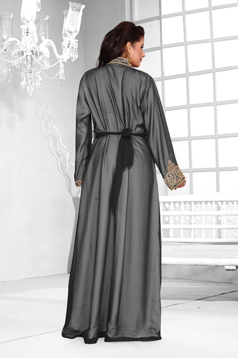 Black & White color luxurious Full Sleeves Handmade Moroccan Kaftan .