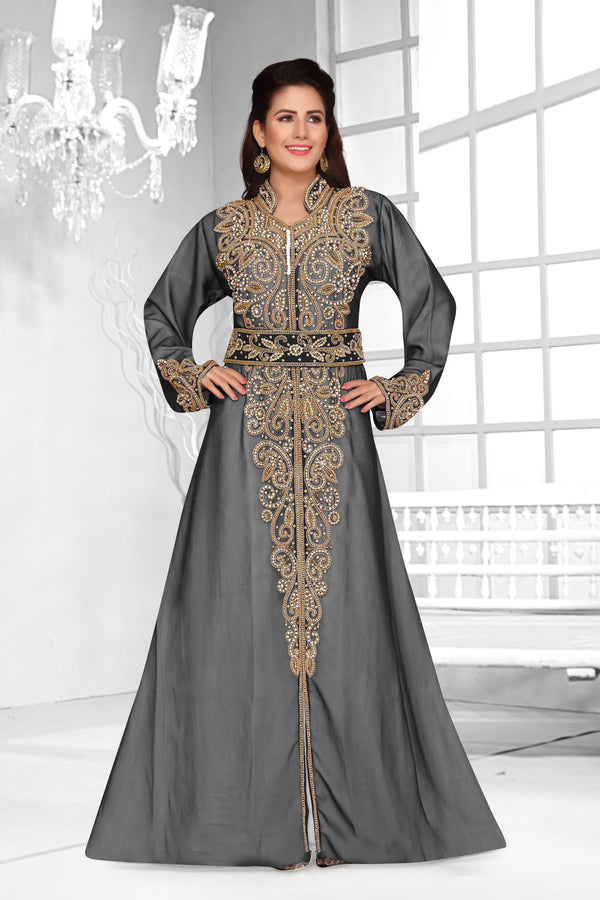 Black & White color luxurious Full Sleeves Handmade Moroccan Kaftan .