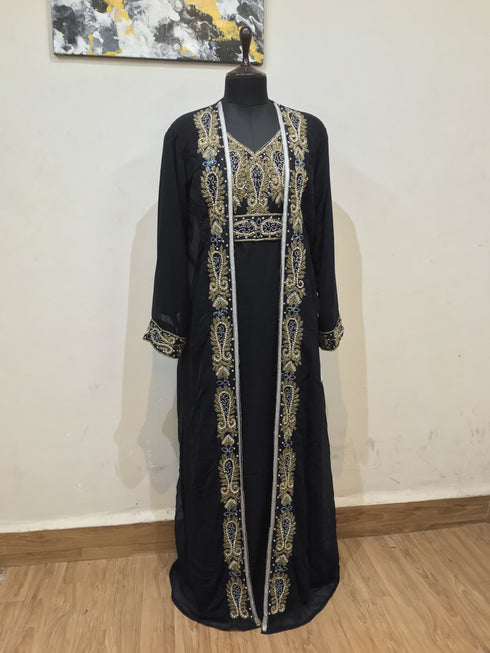 Black Georgette Zari Embroidered Kaftan with Inner Dress