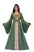 Dark Green & white color luxurious Handmade Moroccan Kaftan with hijab