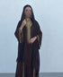 Grand Chocolate Brown Kaftan Gown with Gold Zari & Bead Work | Event Dress