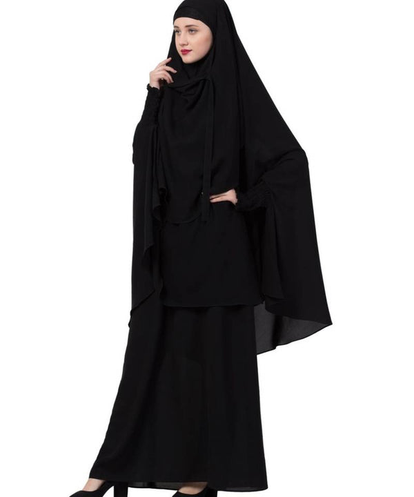 BLACK KASHIBO ABAYA WITH KHIMAR COMBO