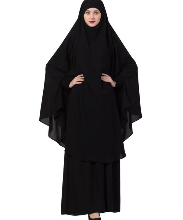 Elegant Black Kashibo Abaya With Khimar Combo
