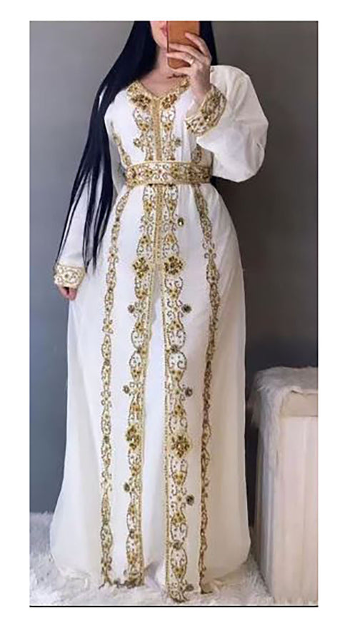 White Georgette Zari Work Party Wear Kaftan - Stitched